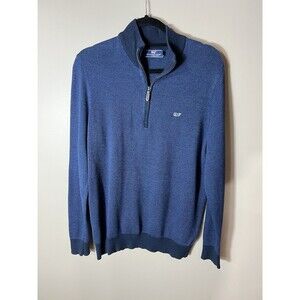 Vineyard Vines Sweater Men Blue Long Sleeve Pullover 1/4 Zip Wool Cotton Medium